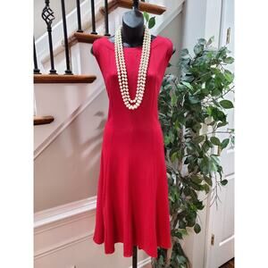 Blooming Rose Women Red Polyester Round Neck Sleeveless Knee Length Dress XL